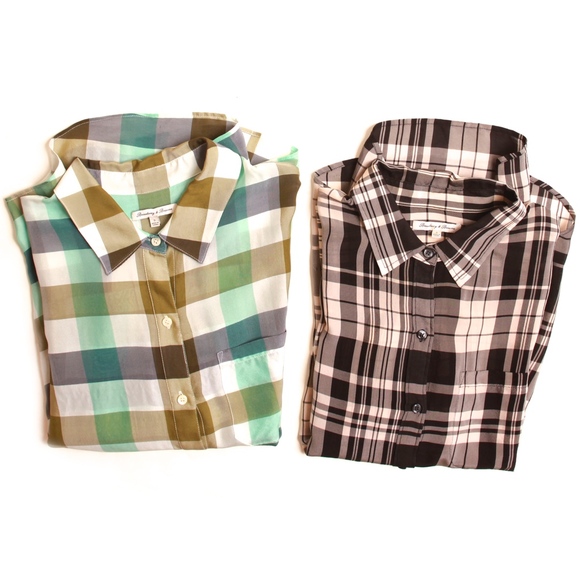 *BUNDLE OF 2* Madewell Plaid Silk Button Up Shirts - Picture 1 of 7
